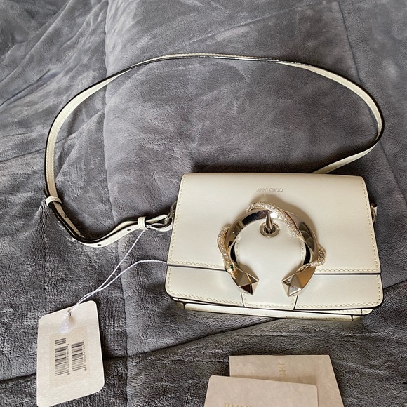 Jimmy Choo Latte Leather Crossbody/Shoulder Bag with Rare Crystal Snake Buckle - Picture 2 of 12